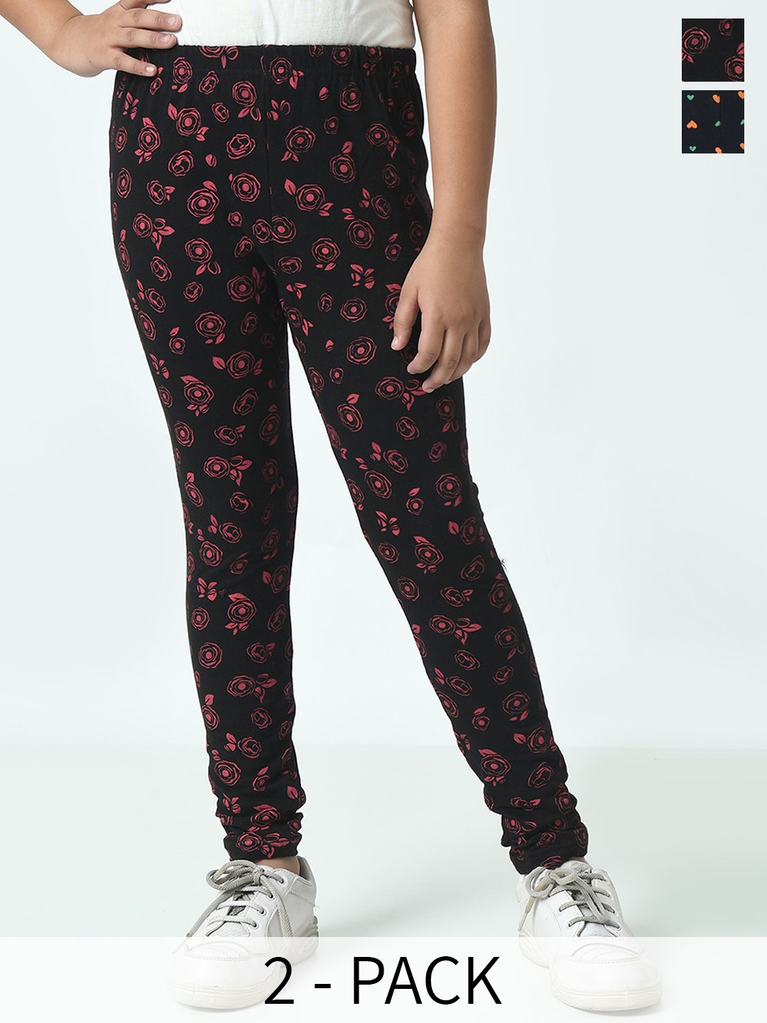 

BAESD Girls Pack Of 2 Printed Pure Cotton Ankle Length Leggings, Black