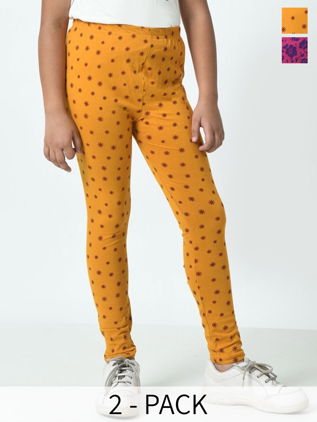 

BAESD Girls Pack Of 2 Printed Pure Cotton Ankle Length Leggings, Yellow
