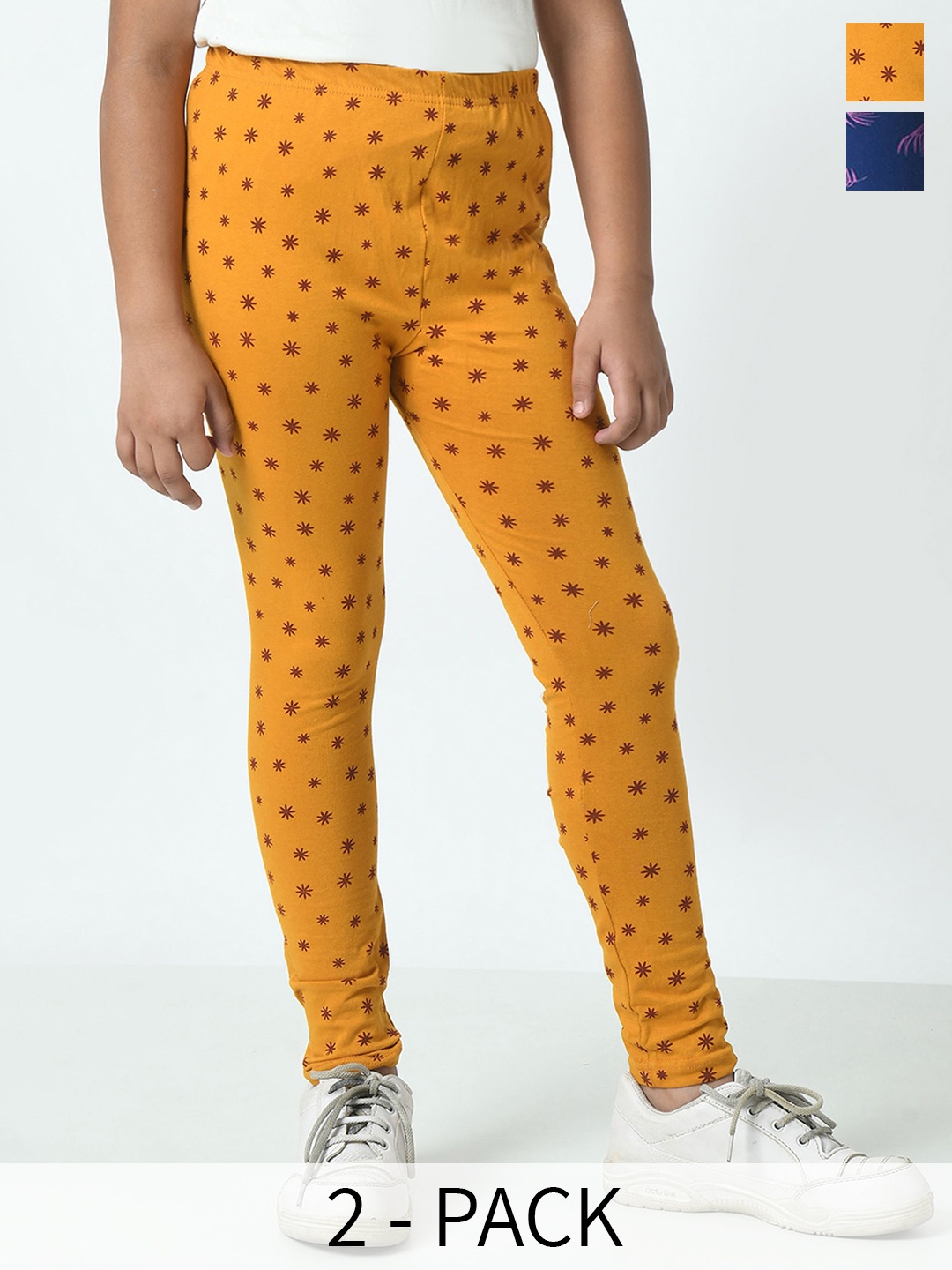 

BAESD Girls Pack Of 2 Printed Pure Cotton Ankle Length Leggings, Yellow
