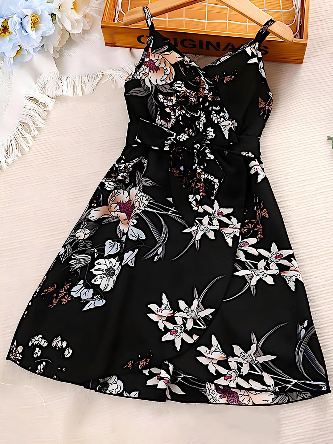 

BAESD Floral Print Fit & Flare Midi Dress, Black