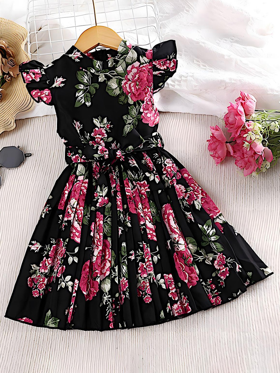

BAESD Floral Print Fit & Flare Dress, Black