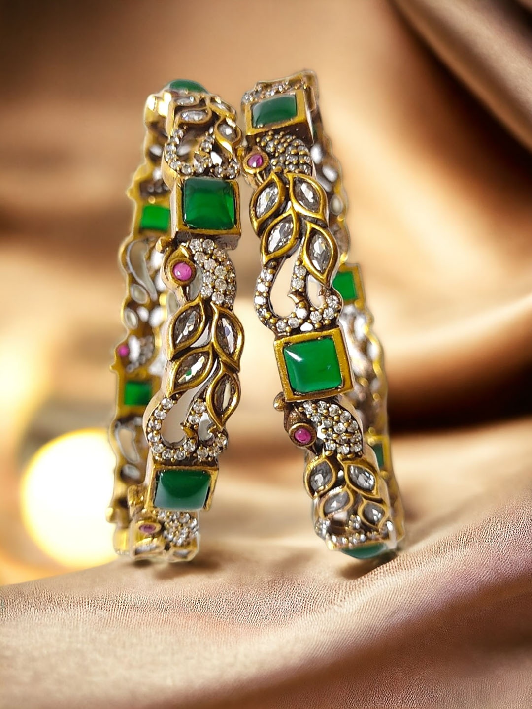 

Pihtara Jewels Set Of 2 Brass Plated & AD Studded Bangle, Gold