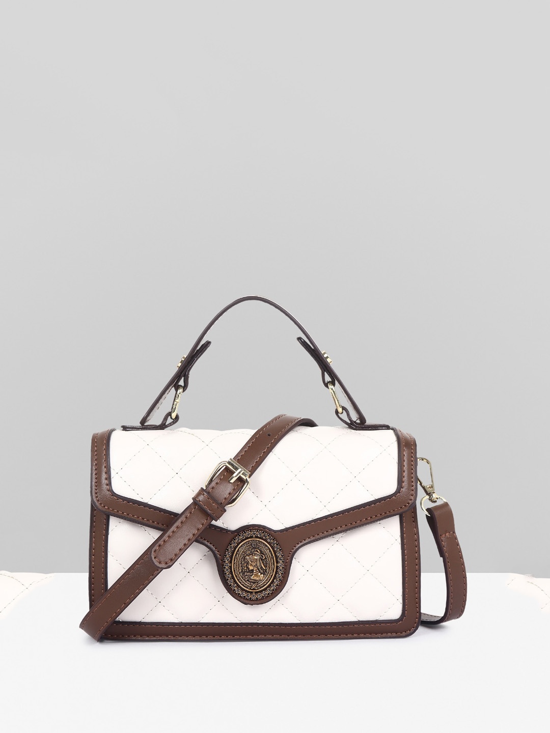 

Filauri Colourblocked PU Half Moon Satchel with Quilted, White