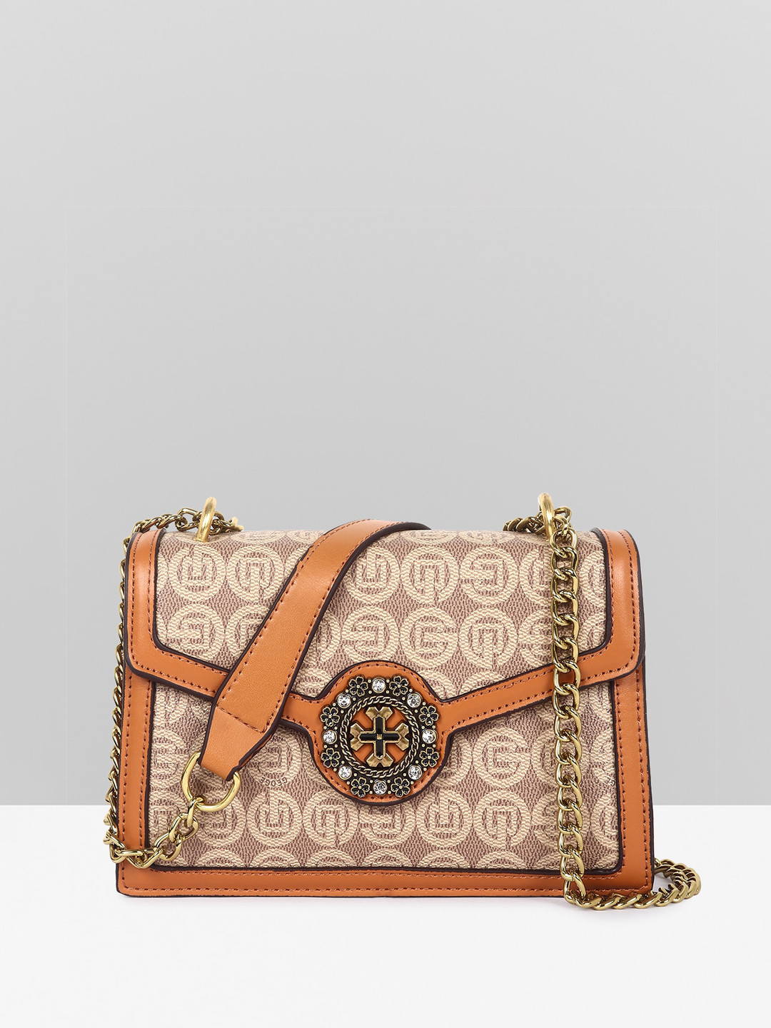 

Filauri Women Textured PU Structured Sling Bag, Beige