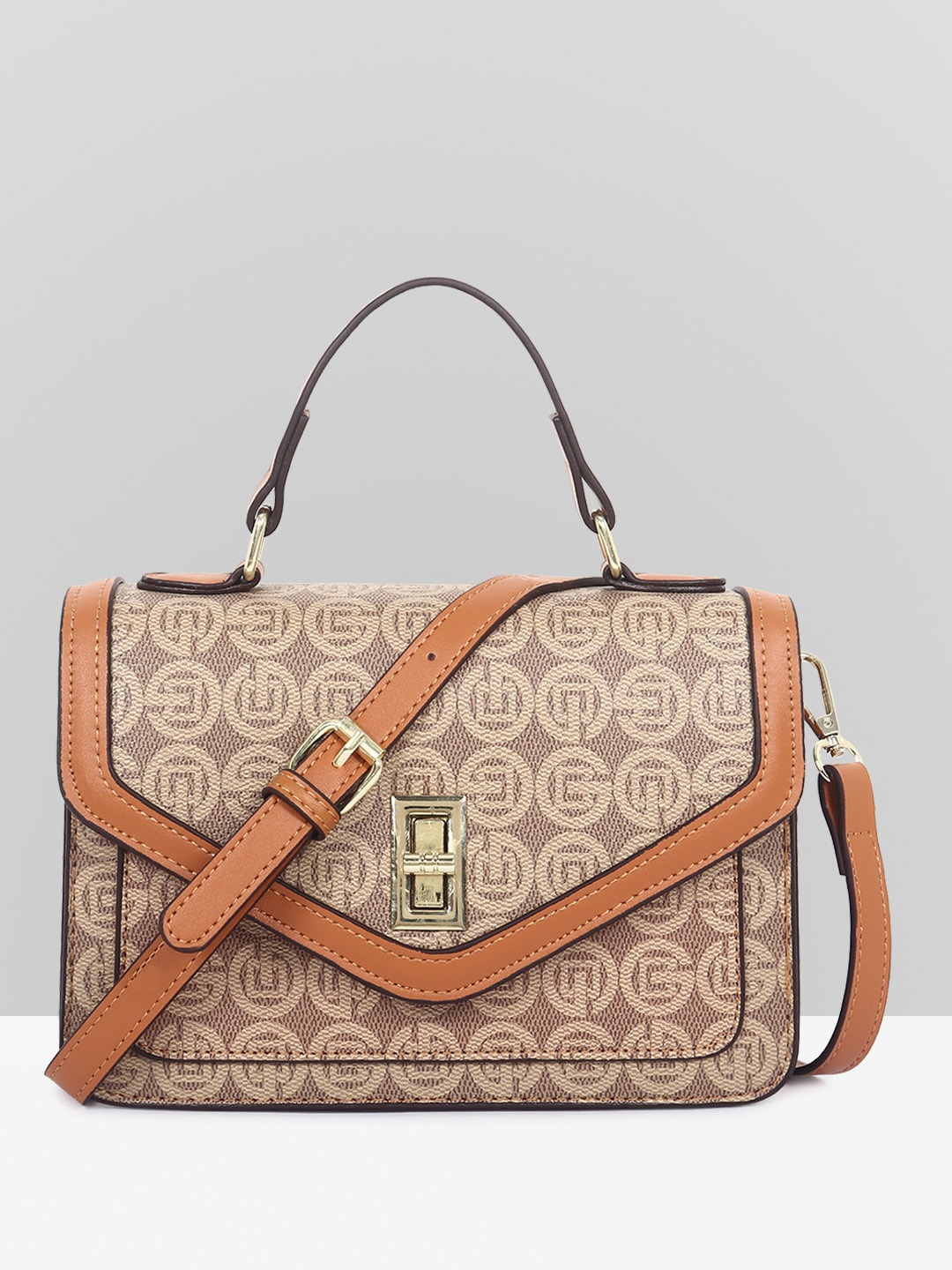 

Filauri Women Printed PU Structured Satchel, Brown