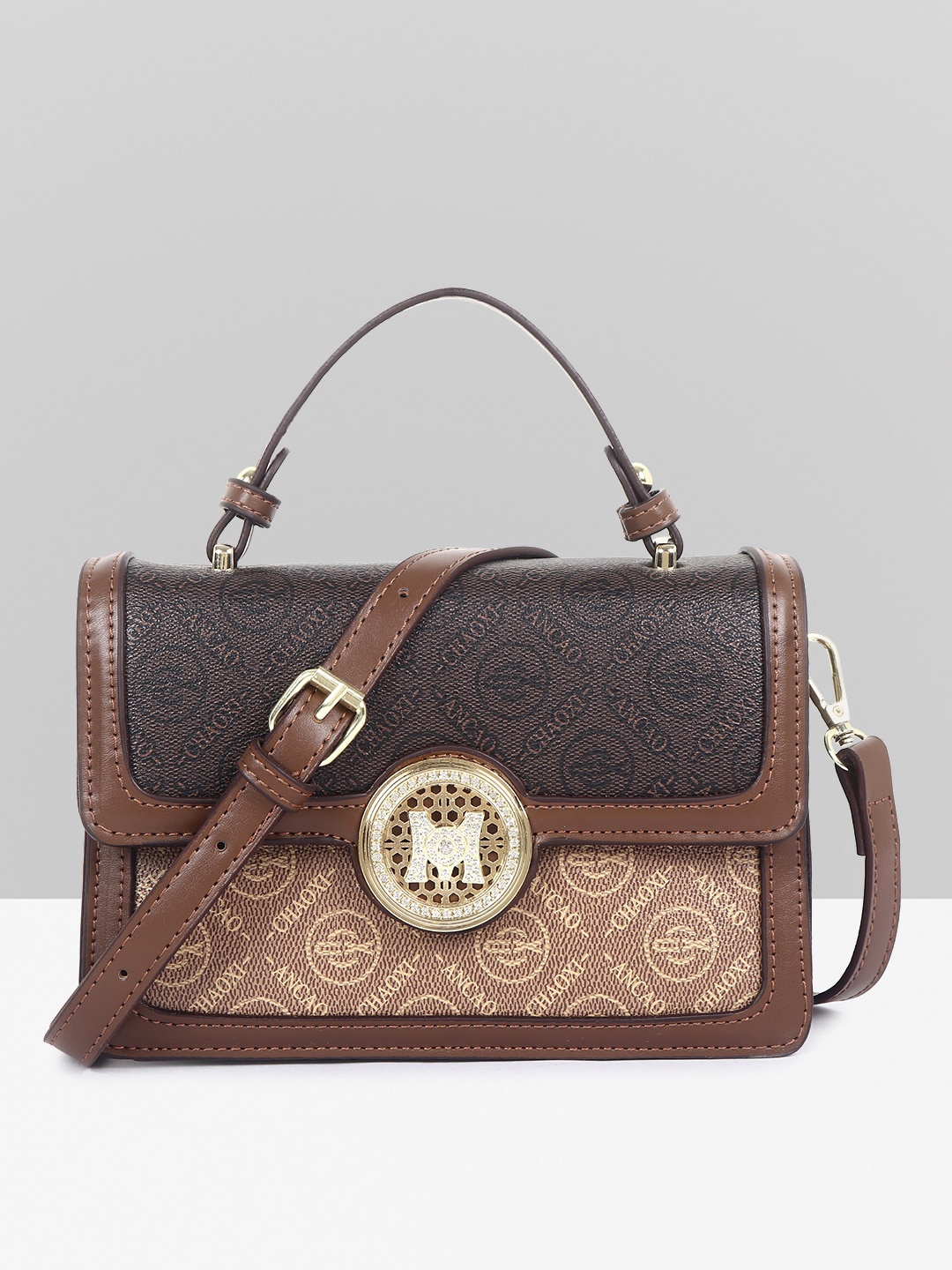 

Filauri Ethnic Motifs Self Design Structured Satchel, Brown