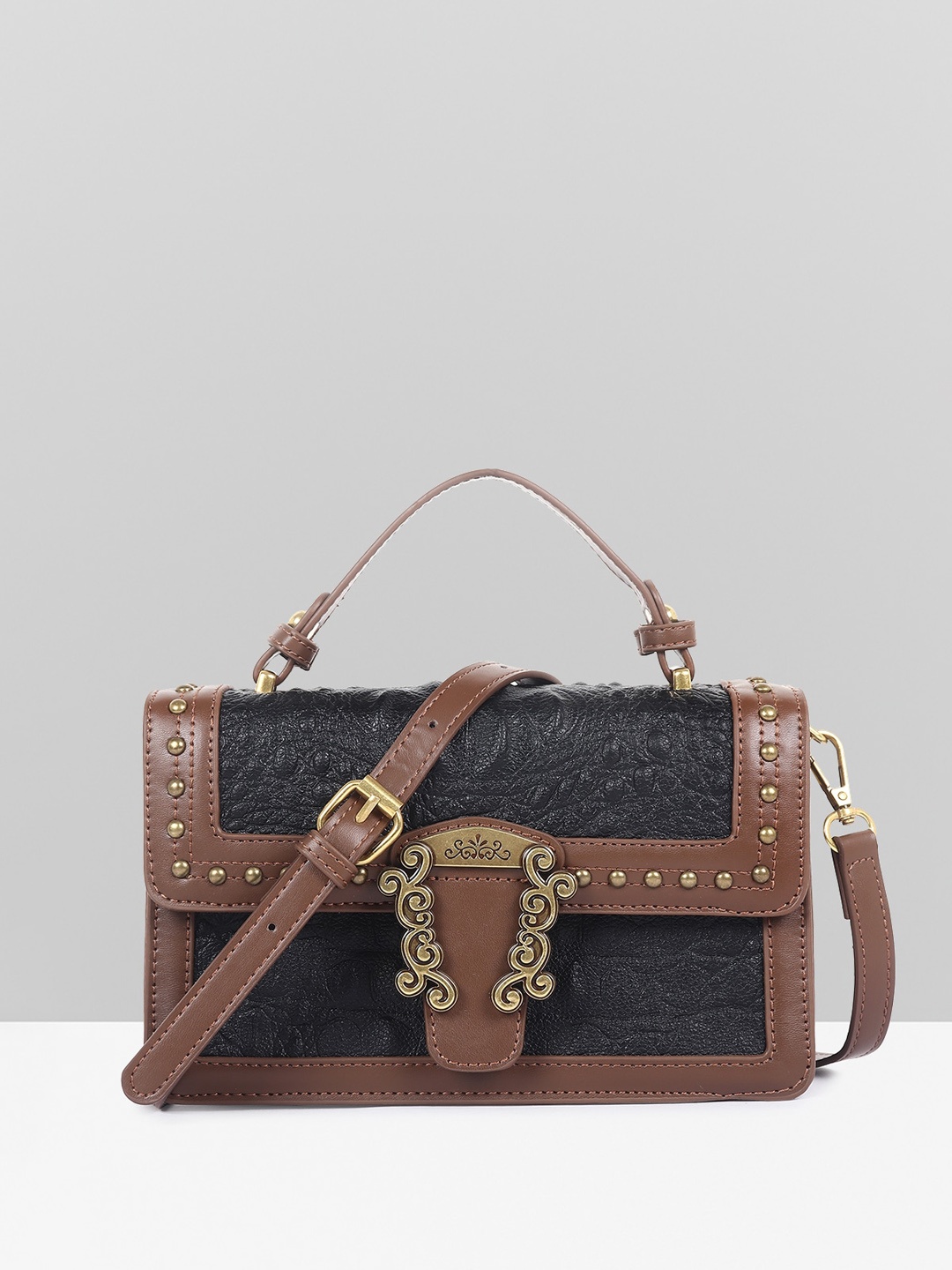 

Filauri Colourblocked PU Structured Satchel, Black