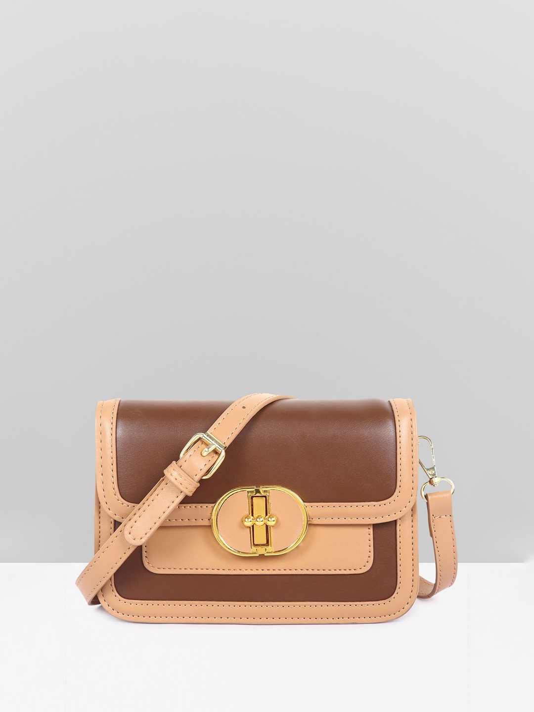 

Filauri Women Colourblocked PU Structured Sling Bag, Beige
