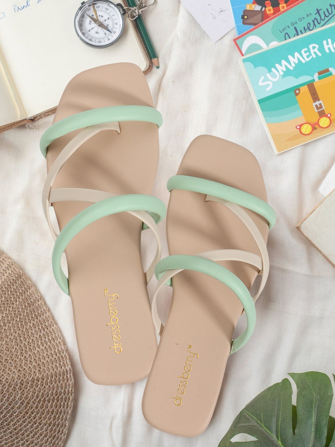 

DressBerry Teal Strappy Open Toe Flats