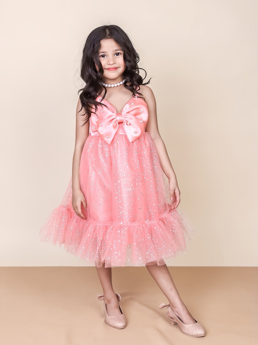 

Little Carrot Embellished Satin A-Line Dress, Pink
