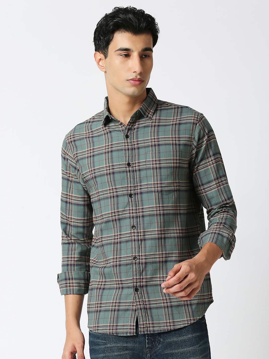 

HJ HASASI Men Relaxed Tartan Checks Opaque Casual Shirt, Green