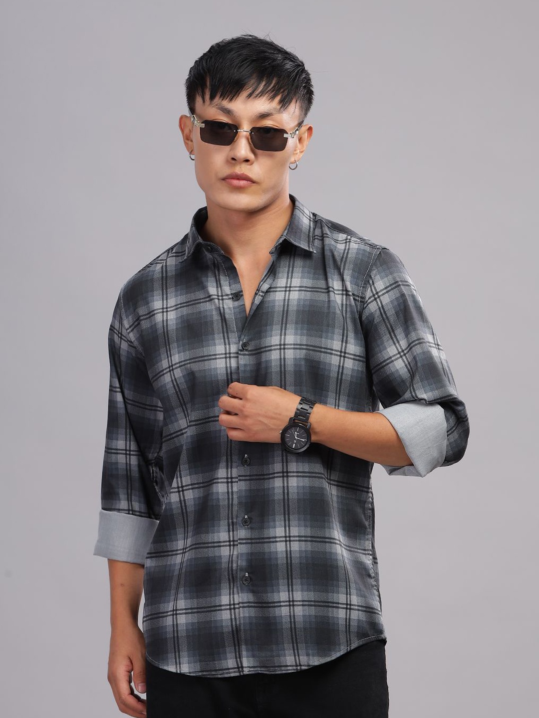 

PAUL STREET Men Standard Slim Fit Tartan Checks Opaque Party Shirt, Black