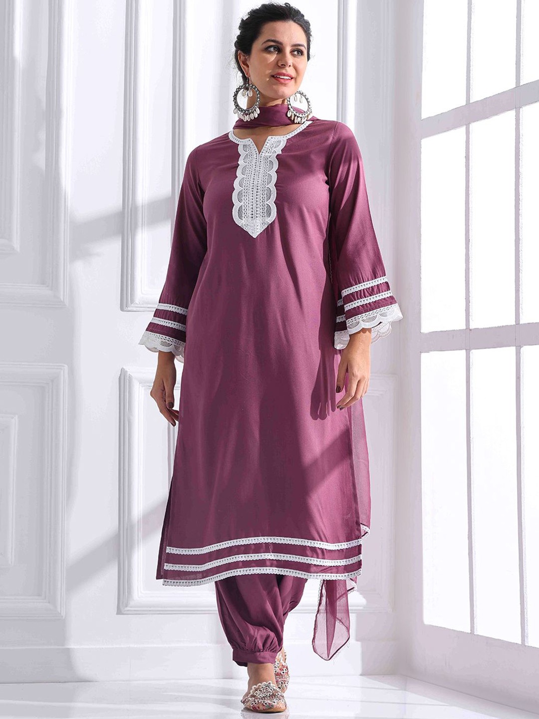

Anouk Women Regular Thread Work Kurta with Salwar & With Dupatta, Violet
