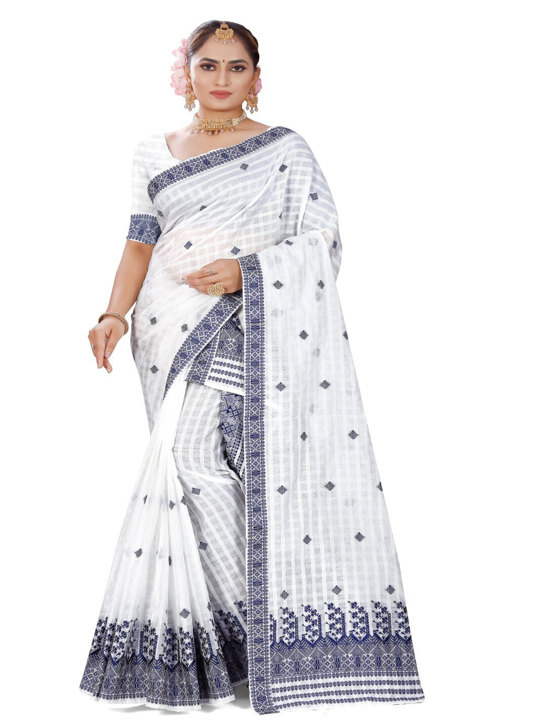 

Skiran's Assamese Mekhela Chador Woven Design Saree, Navy blue