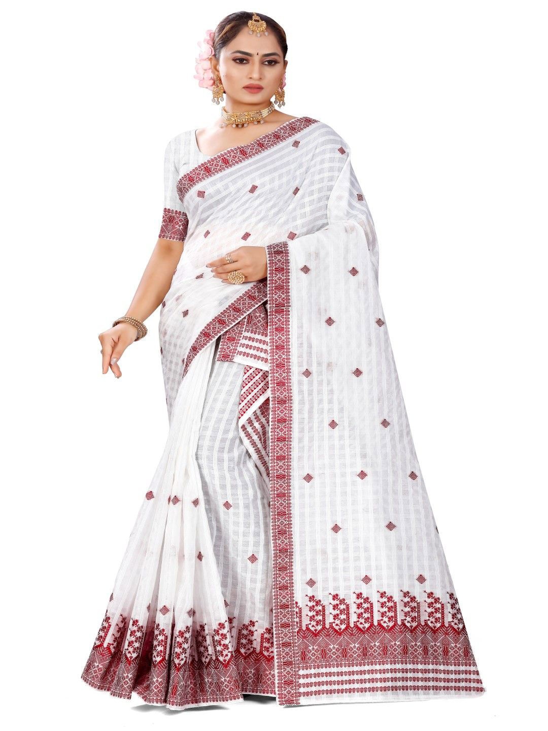 

Skiran's Assamese Mekhela Chador Woven Design Saree, Maroon