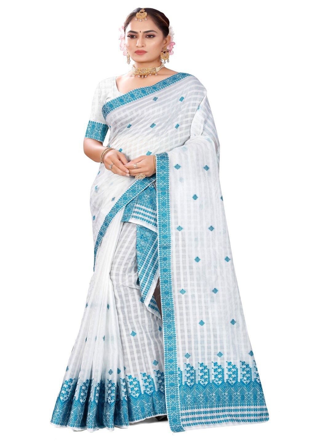 

Skiran's Assamese Mekhela Chador Woven Design Saree, Blue