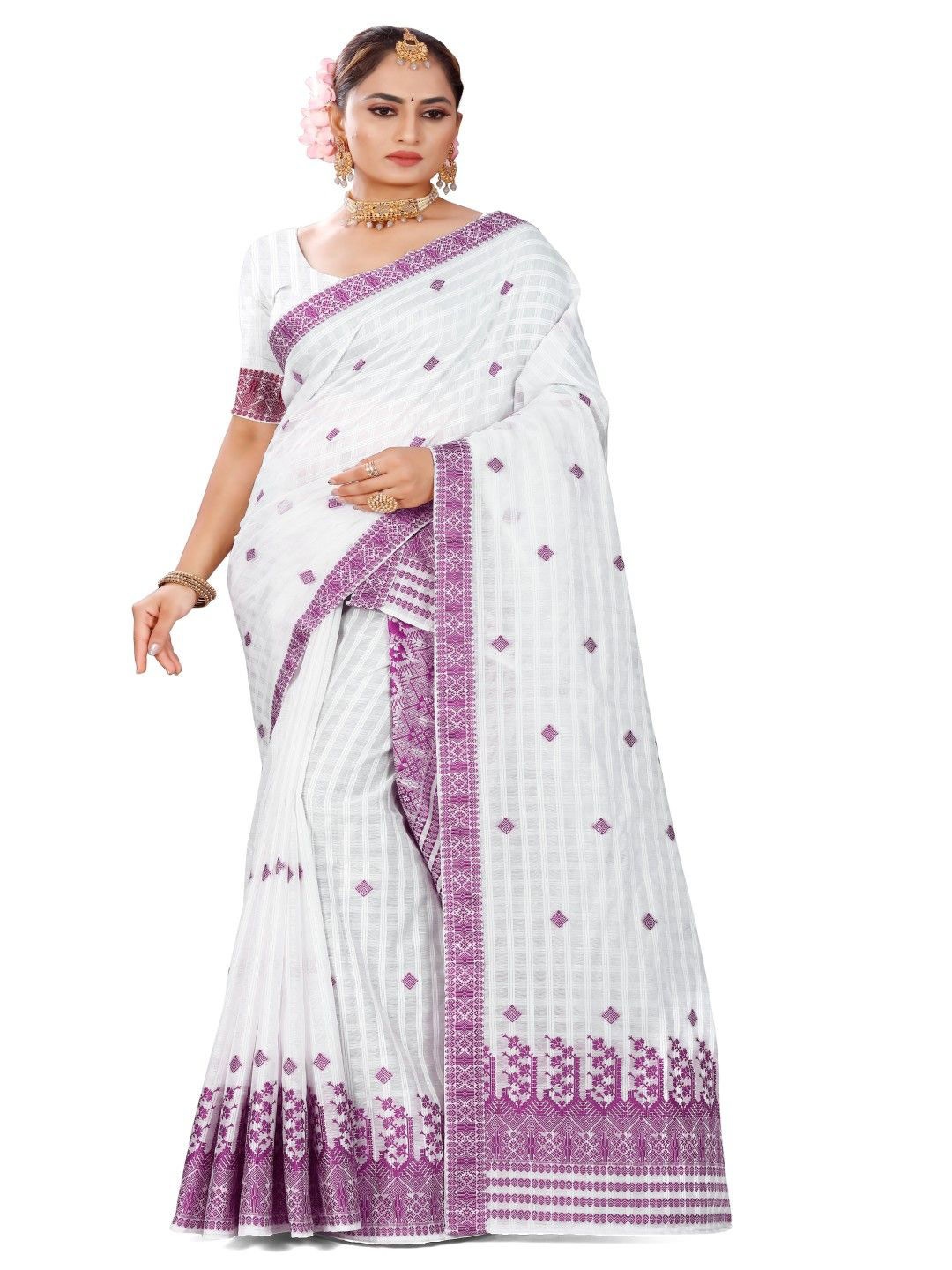 

Skiran's Assamese Mekhela Chador Woven Design Saree, Purple
