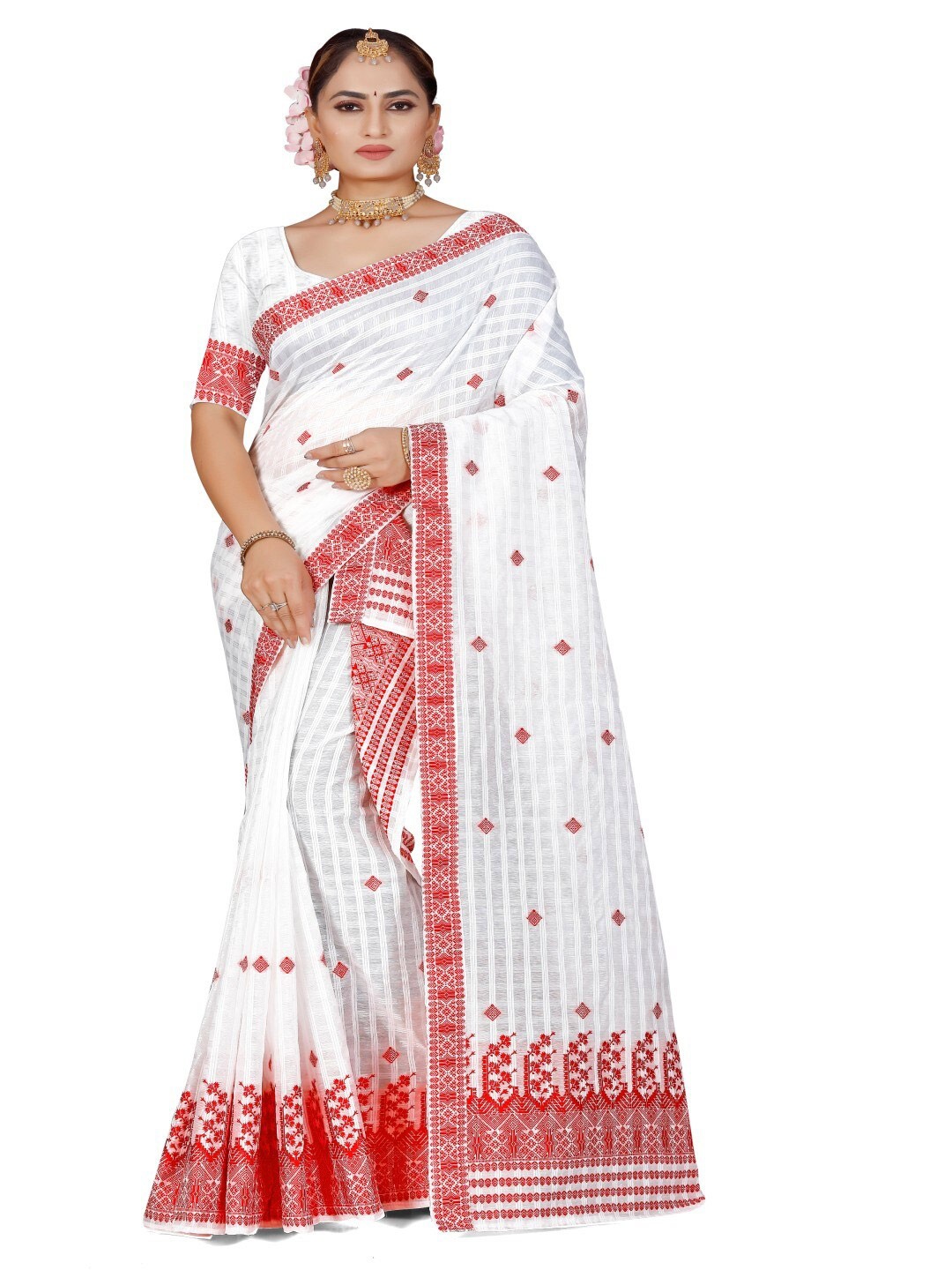 

Skiran's Assamese Mekhela Chador Woven Design Saree, Red