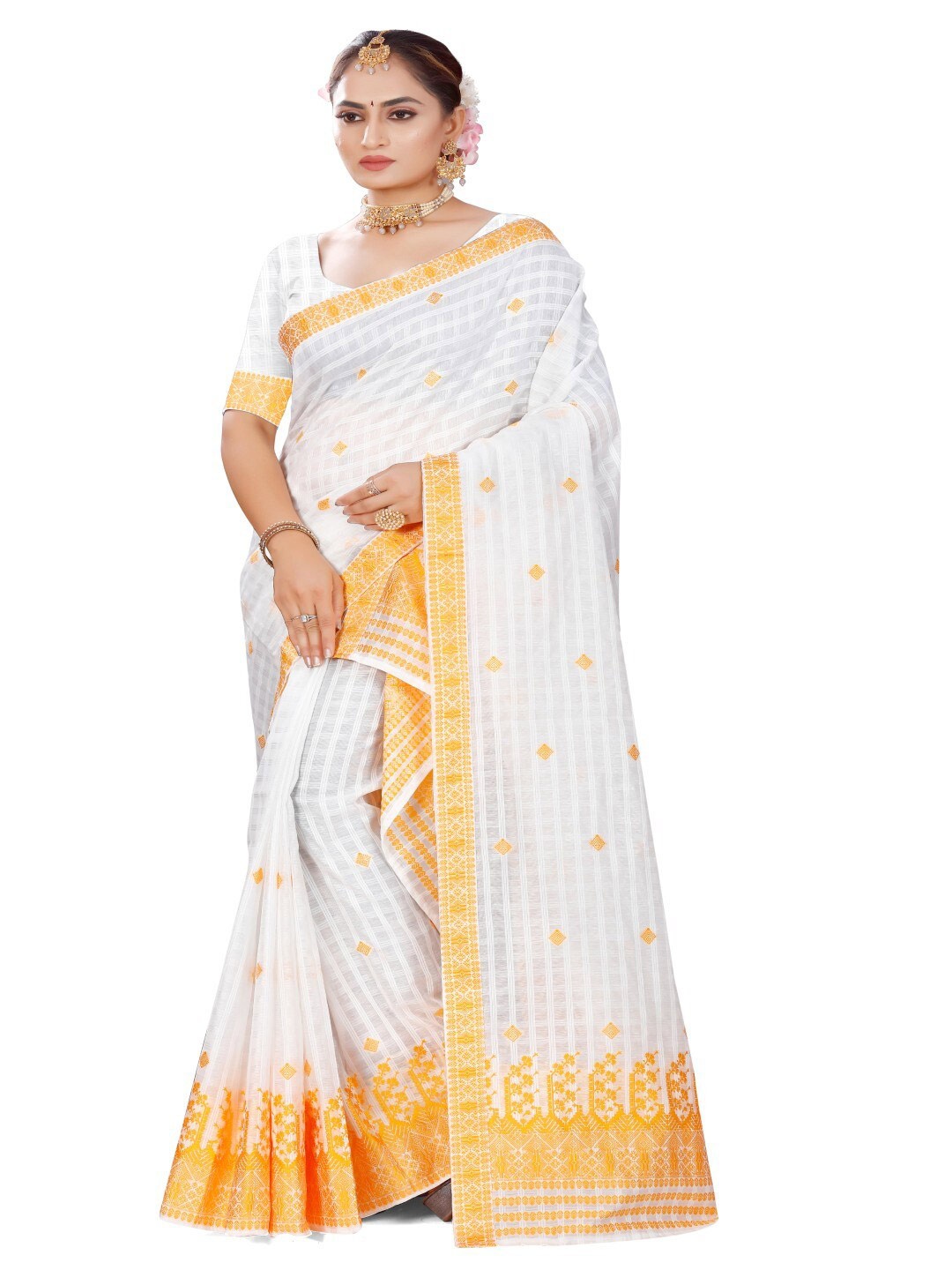 

Skiran's Assamese Mekhela Chador Woven Design Saree, Yellow