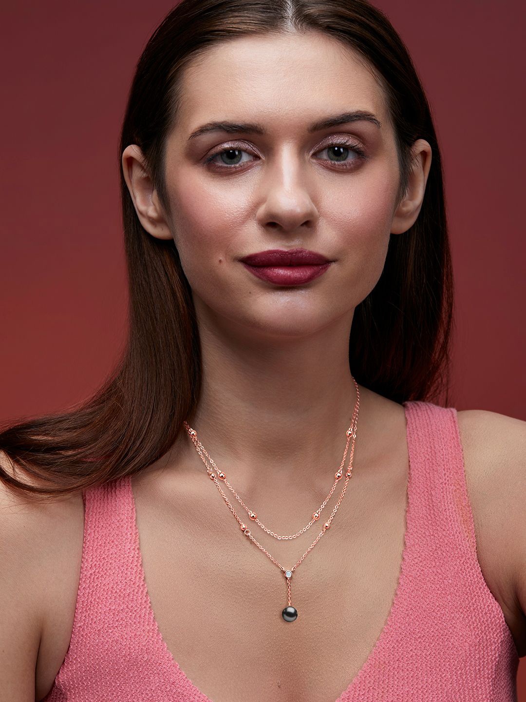 

MINUTIAE Rose Gold-Plated Stones-Studded Necklace With Chain