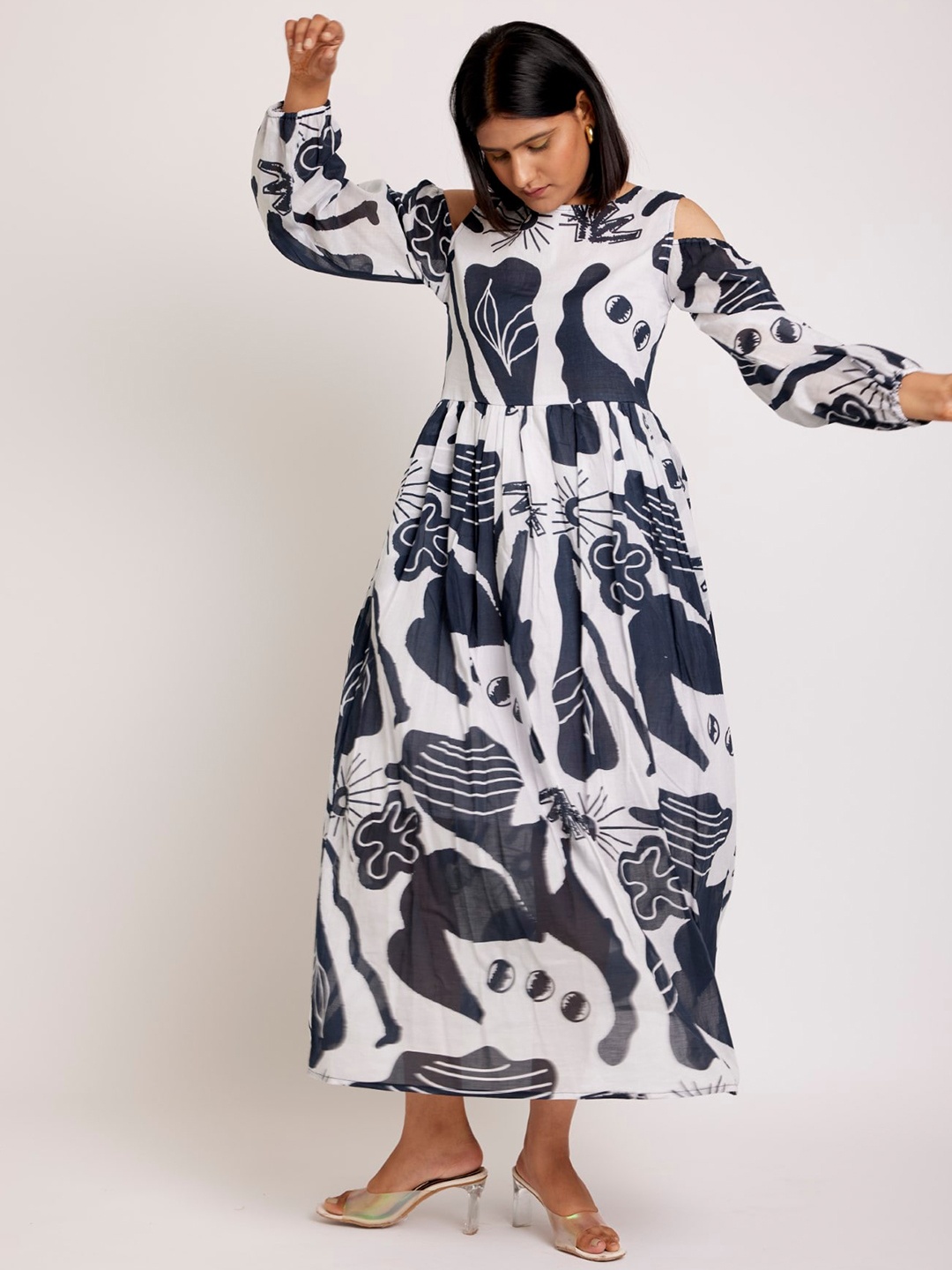 

RadhaRaman Floral Print A-Line Midi Dress, White