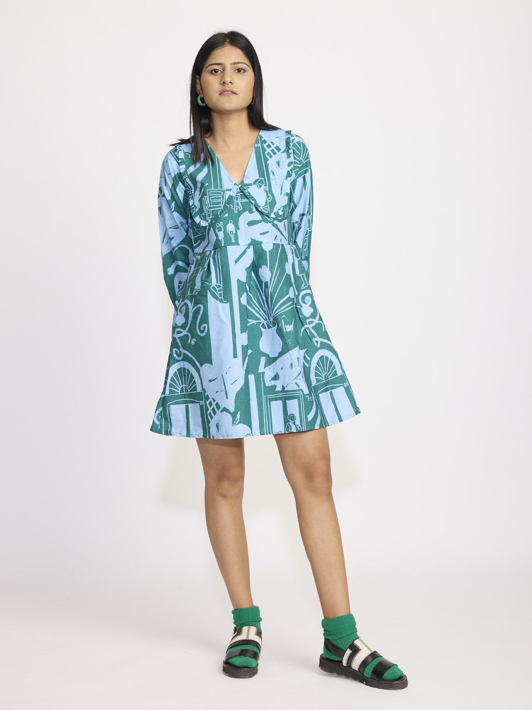

RadhaRaman Tropical Print A-Line Dress, Green