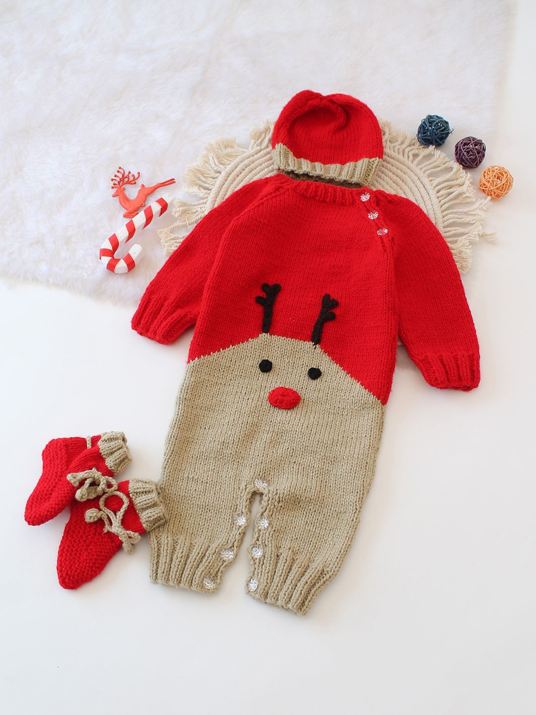 

Woonie Infants Girls Knitted Rompers, Red