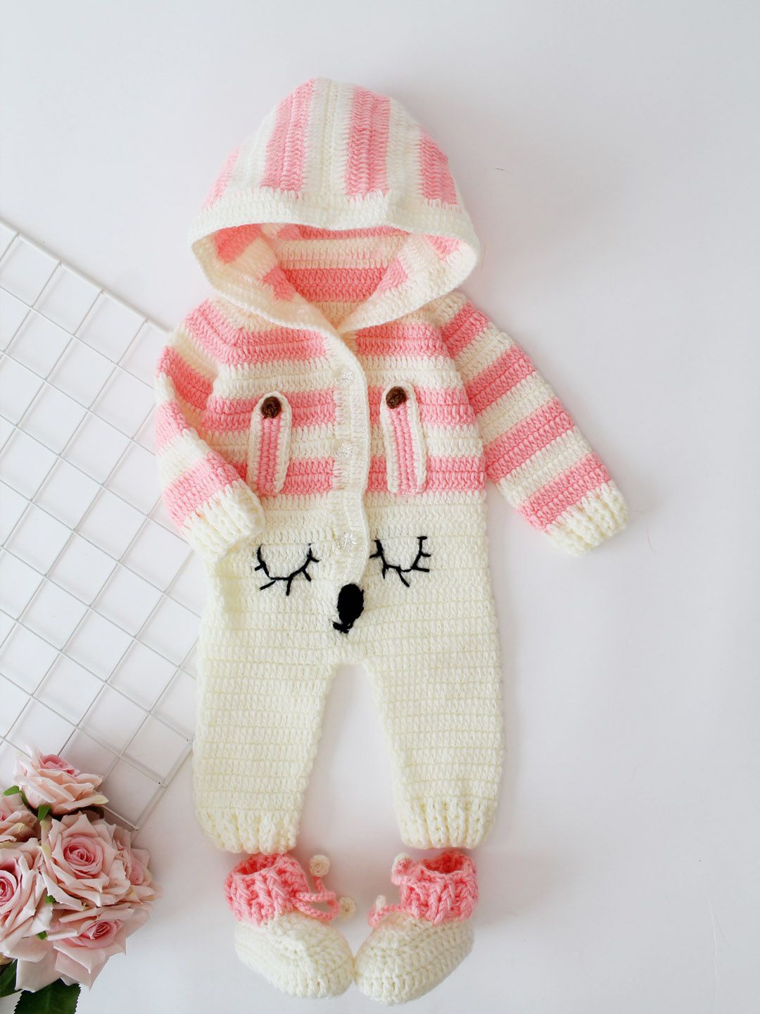 

Woonie Infants Striped Rompers, Cream