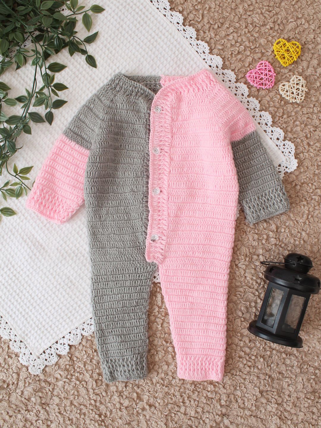 Woonie Infants Girls Knitted Rompers, Pink