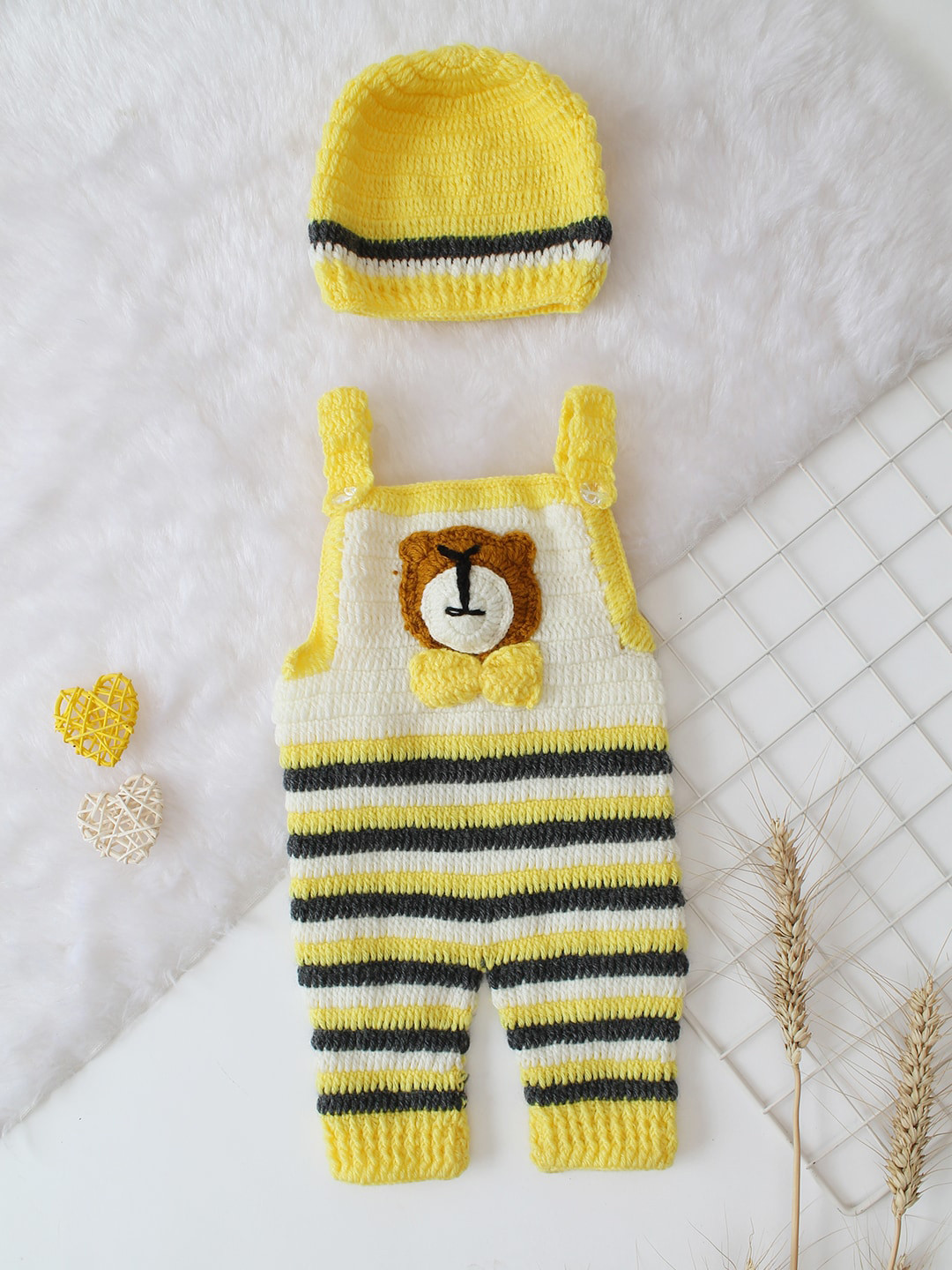 

Woonie Boys Striped Rompers, Yellow