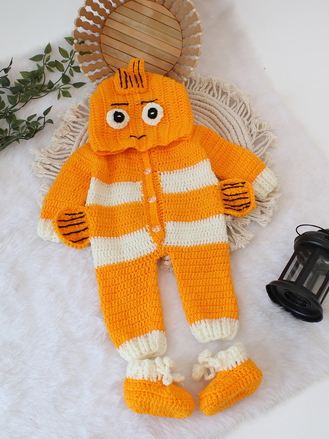 

Woonie Infants Knitted Hooded Rompers, Orange