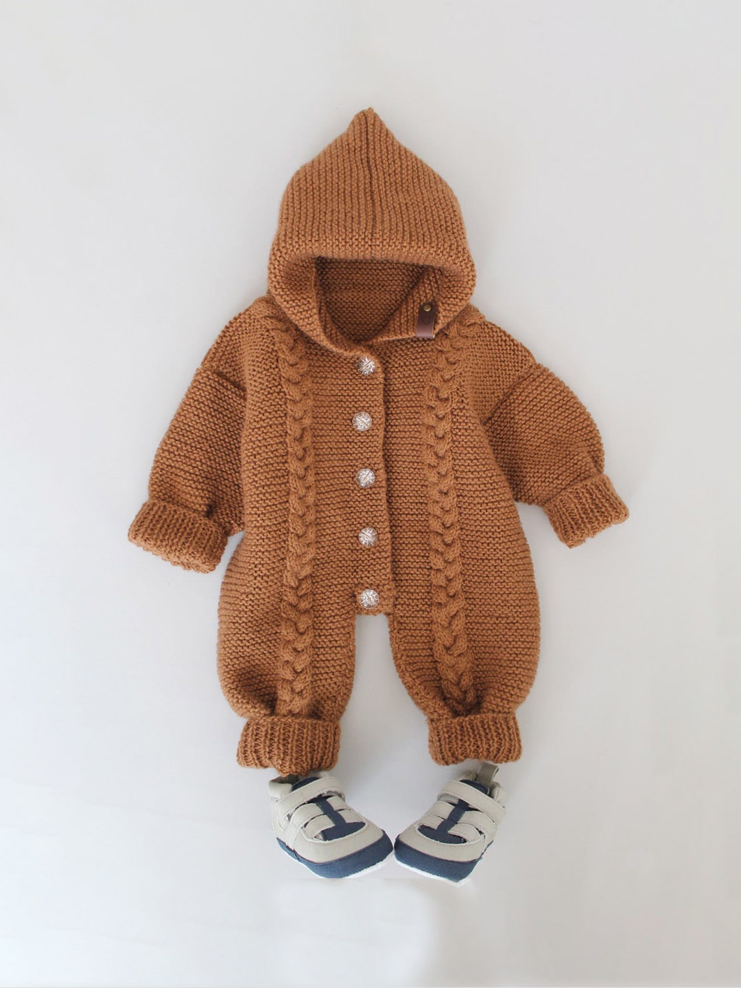 

Woonie Infant Boys Self-Design Hooded Rompers, Brown