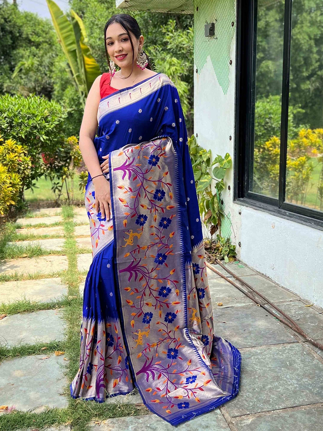 

DEVATITHI Woven Design Zari Paithani Saree, Blue