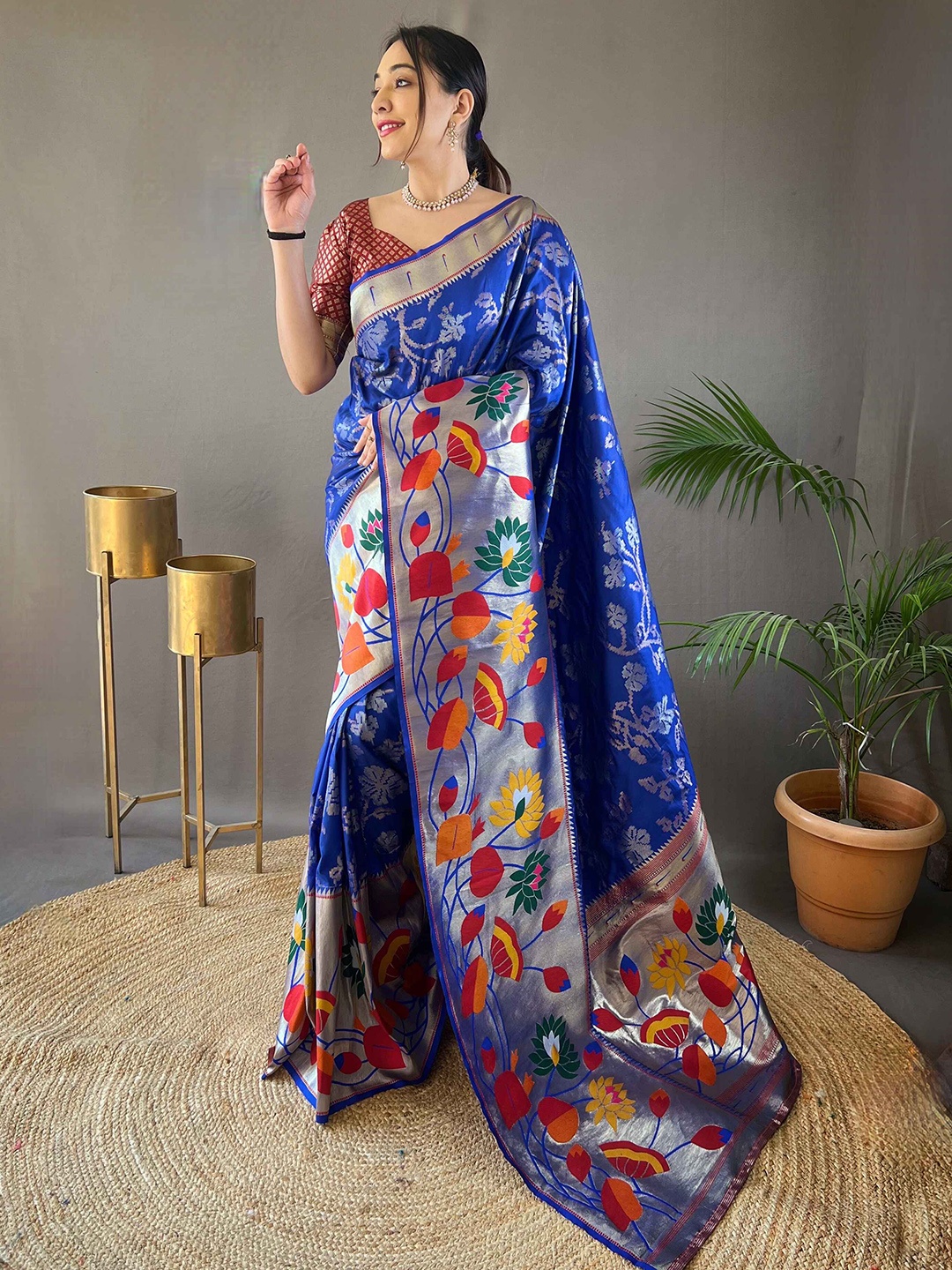 

DEVATITHI Woven Design Zari Paithani Saree, Blue