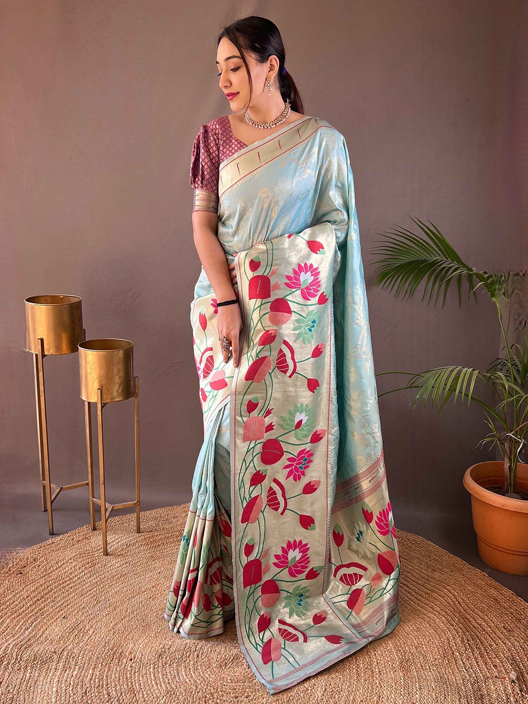 

DEVATITHI Woven Design Zari Paithani Saree, Blue