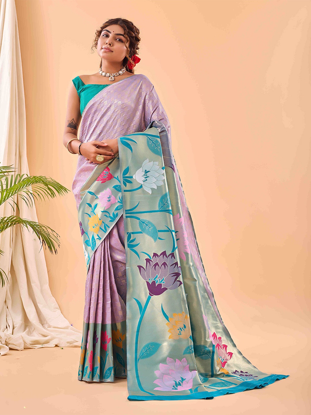 

DEVATITHI Floral Zari Paithani Saree, Lavender