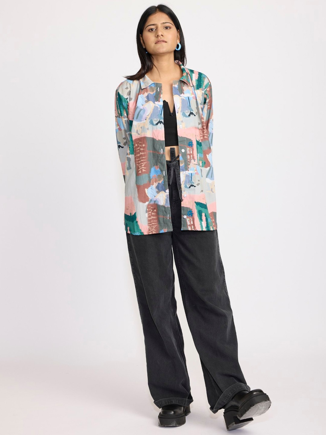 

RadhaRaman Women Premium Opaque Printed Casual Shirt, White