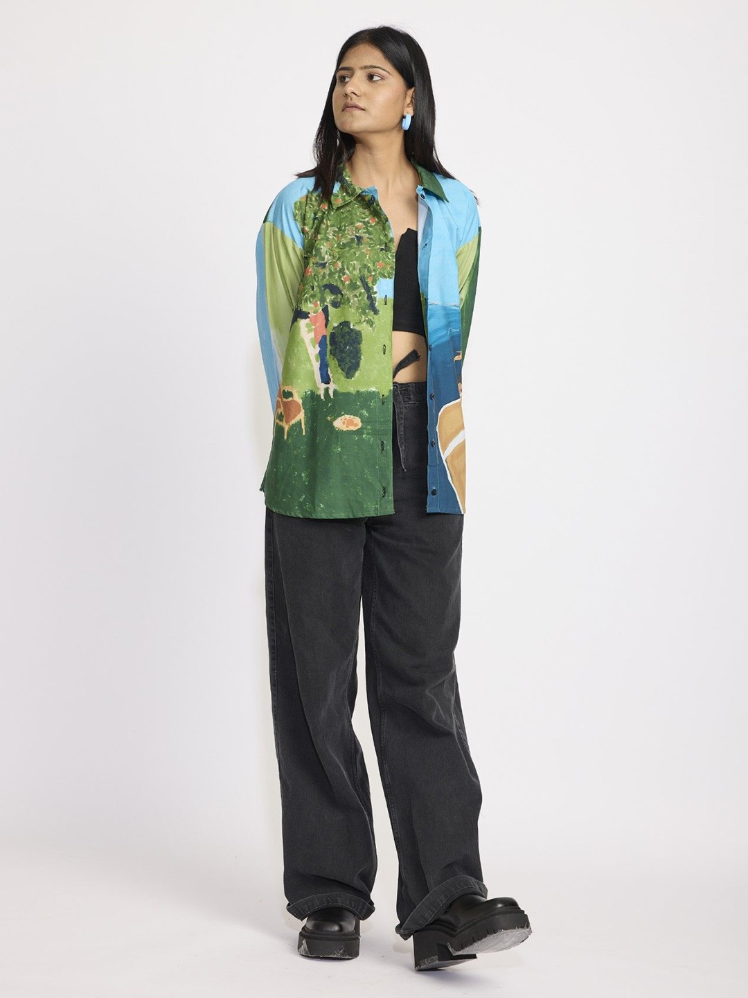 

RadhaRaman Women Premium Floral Opaque Printed Casual Shirt, Green