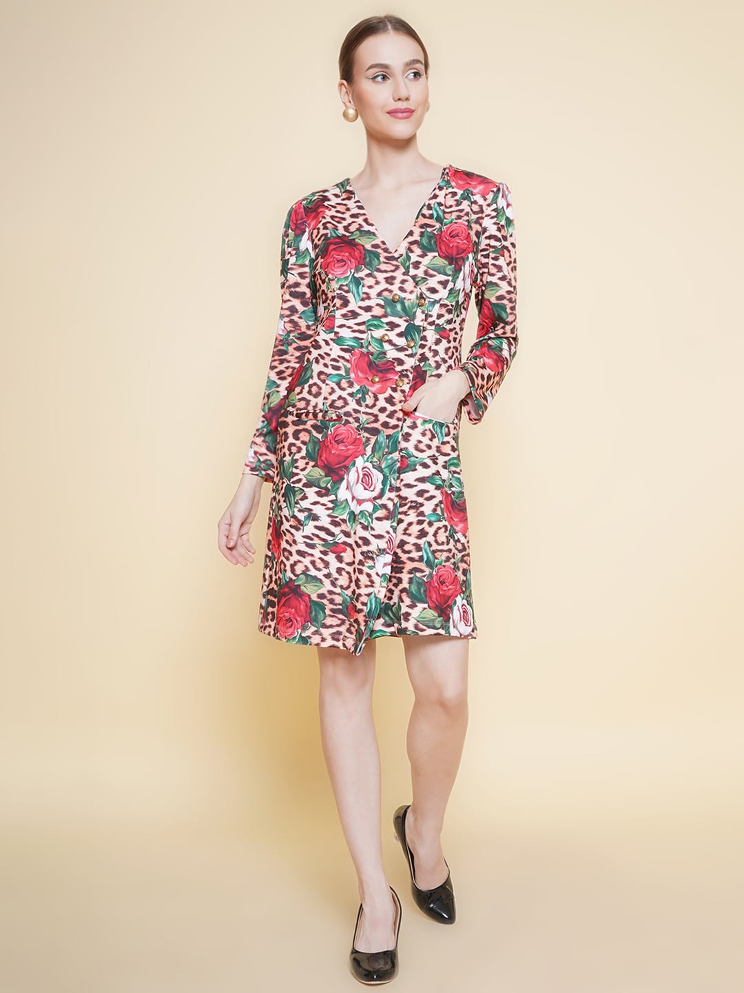 

BAESD Floral Print Scuba Wrap Dress, Brown