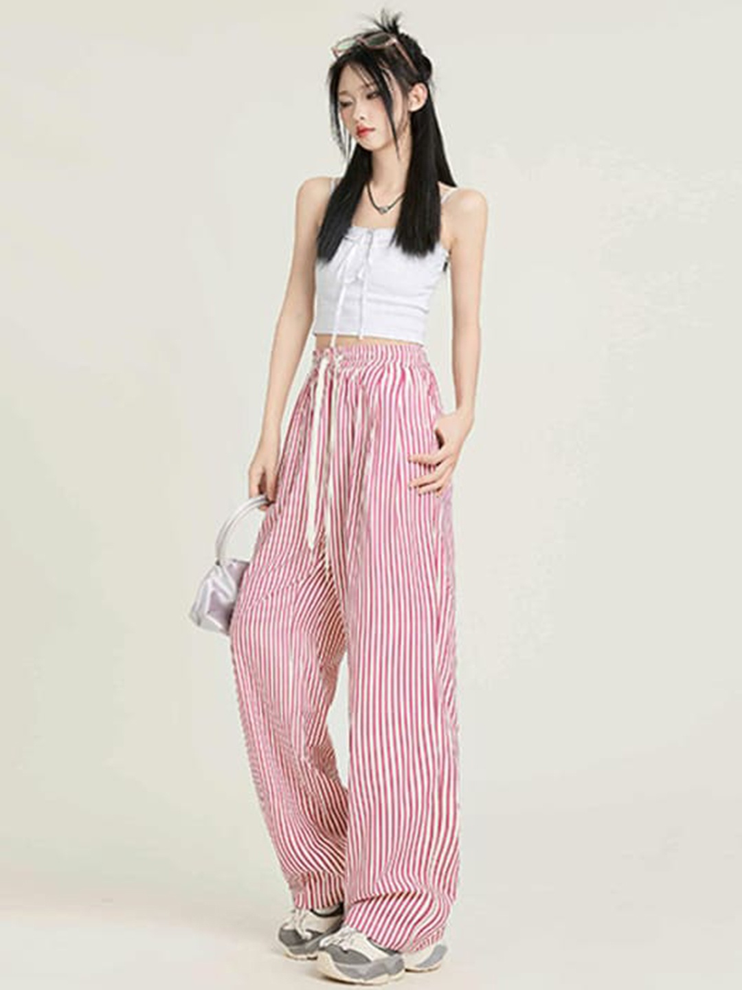 

StyleCast x Revolte Women Striped Loose Fit Trousers, Pink