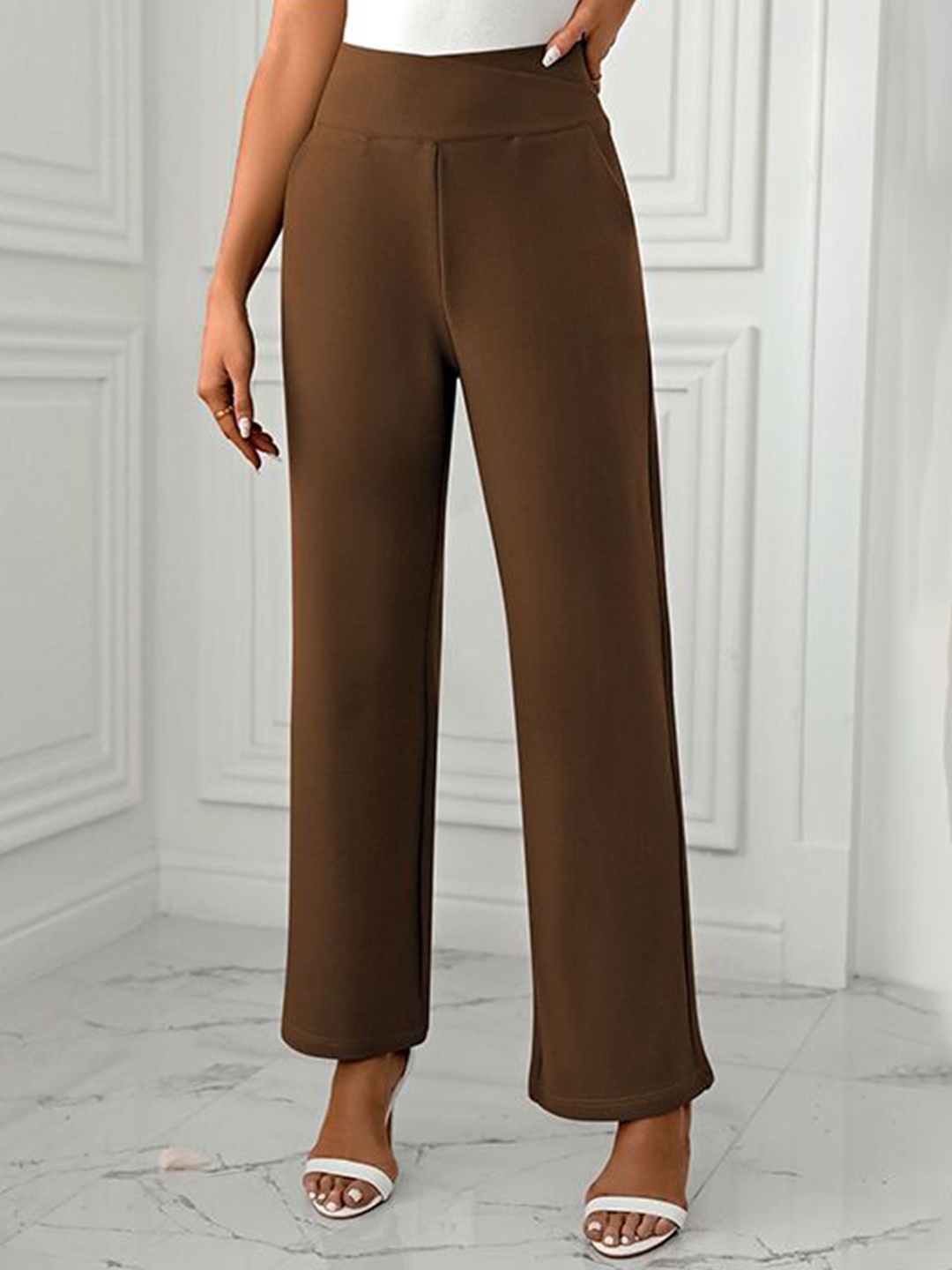 

StyleCast x Revolte Women Straight Fit Trousers, Brown