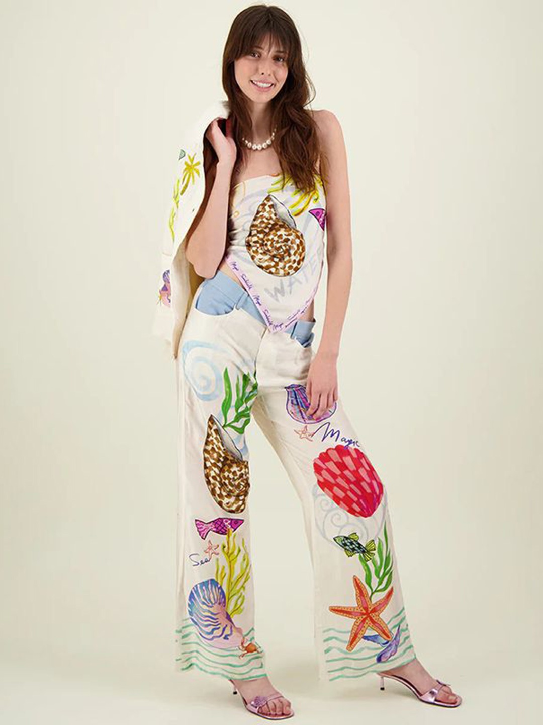 

StyleCast x Revolte Women Abstract Printed Loose Fit Pleated Trousers, Blue