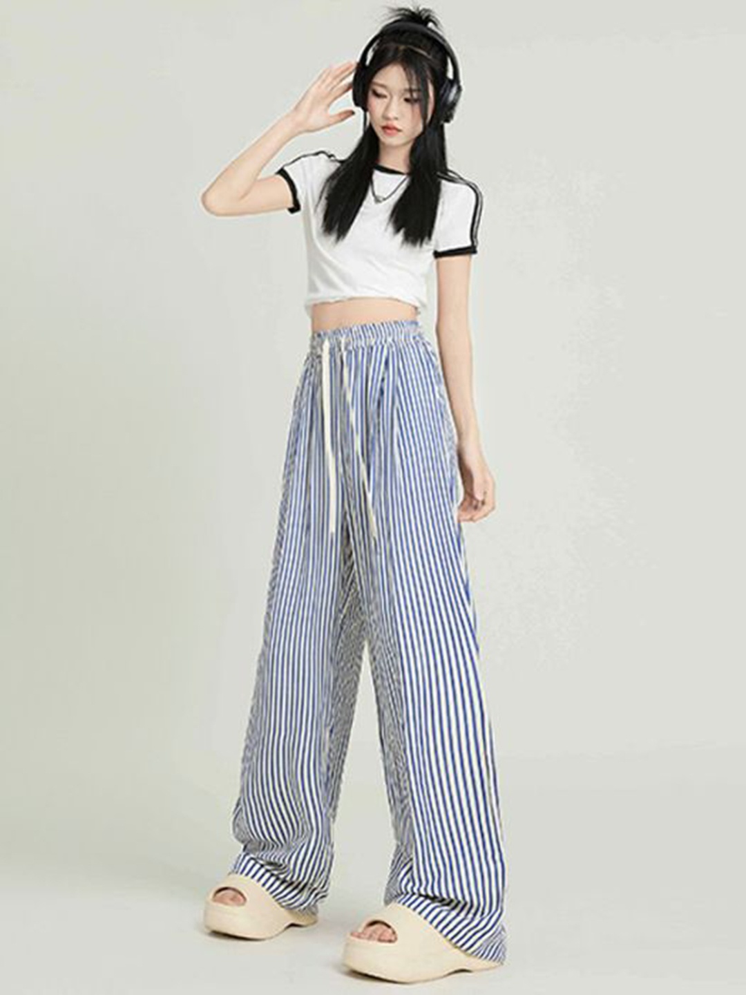 

StyleCast x Revolte Women Striped Loose Fit Trousers, Blue