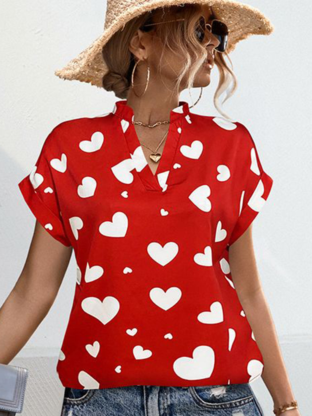

StyleCast x Revolte Women Printed Polo Collar Ethnic Pockets T-shirt, Red