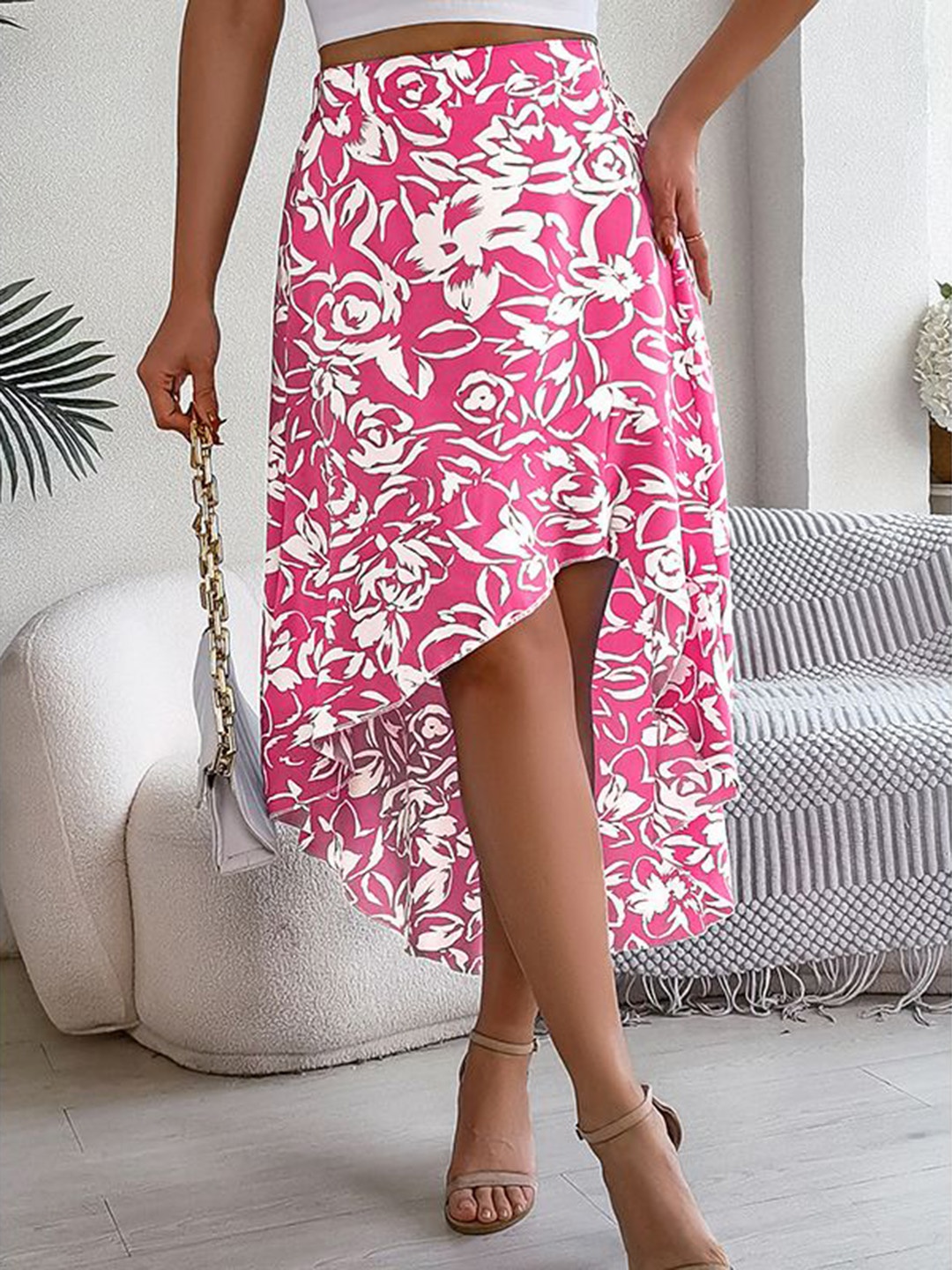 

StyleCast x Revolte Women Floral-Print High-Low Flared Skirt, Pink