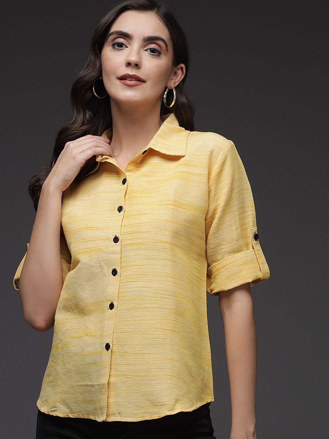 TANDUL Women Comfort Horizontal Stripes Opaque Striped Casual Shirt, Yellow