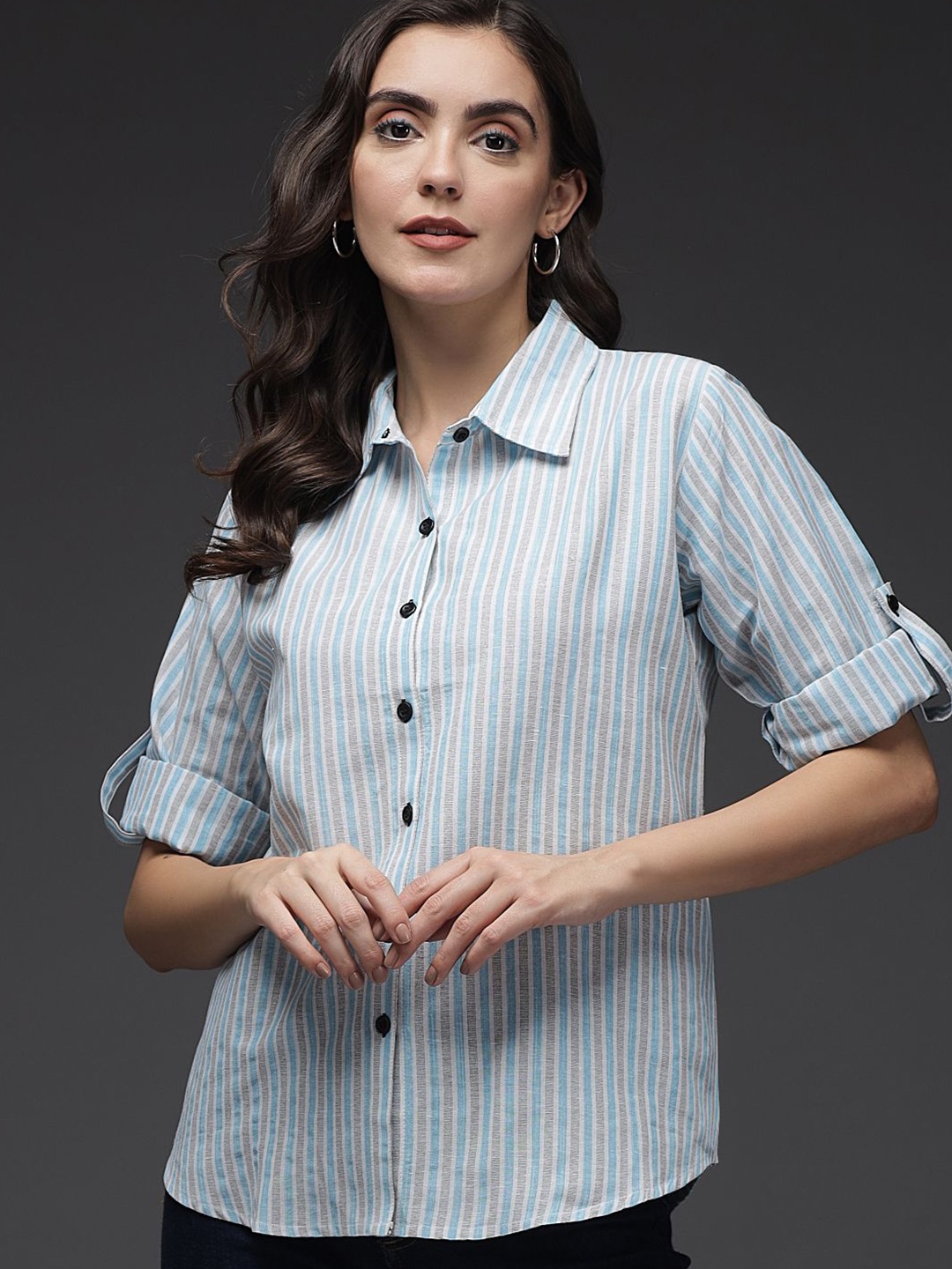 

TANDUL Women Comfort Opaque Striped Casual Shirt, Blue