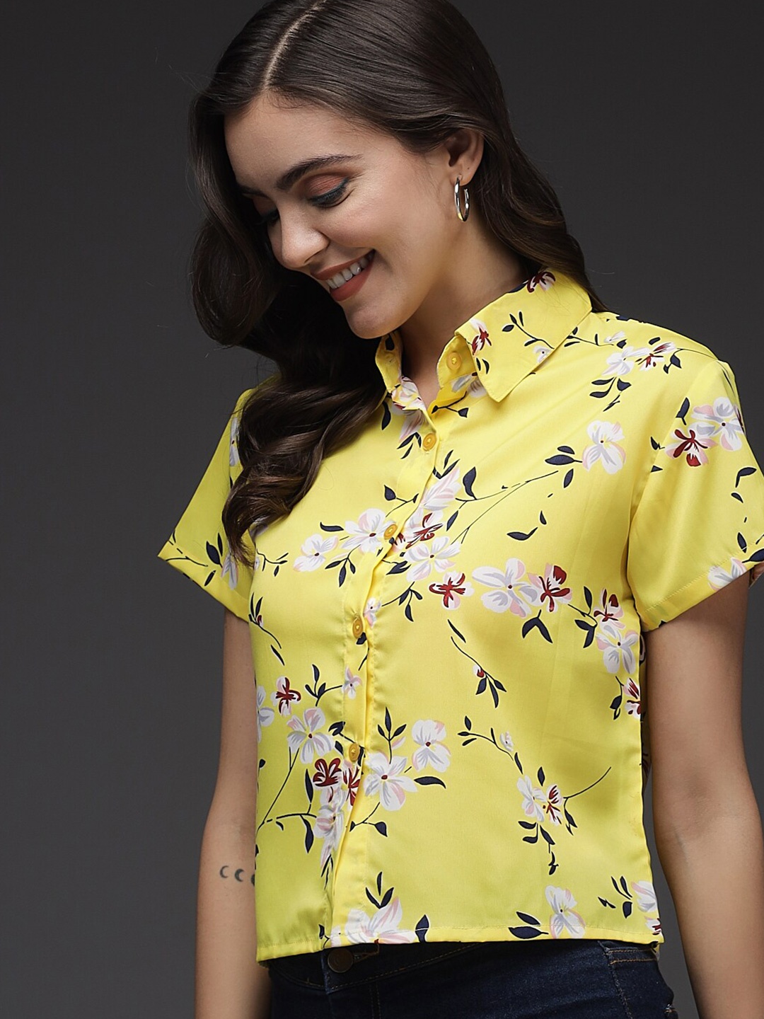 TANDUL Women Comfort Floral Opaque Printed Casual Shirt, Yellow