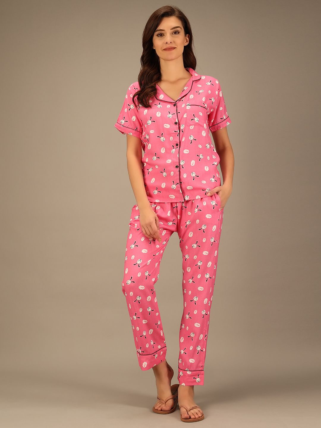 

TANDUL Women Printed Night suit, Pink