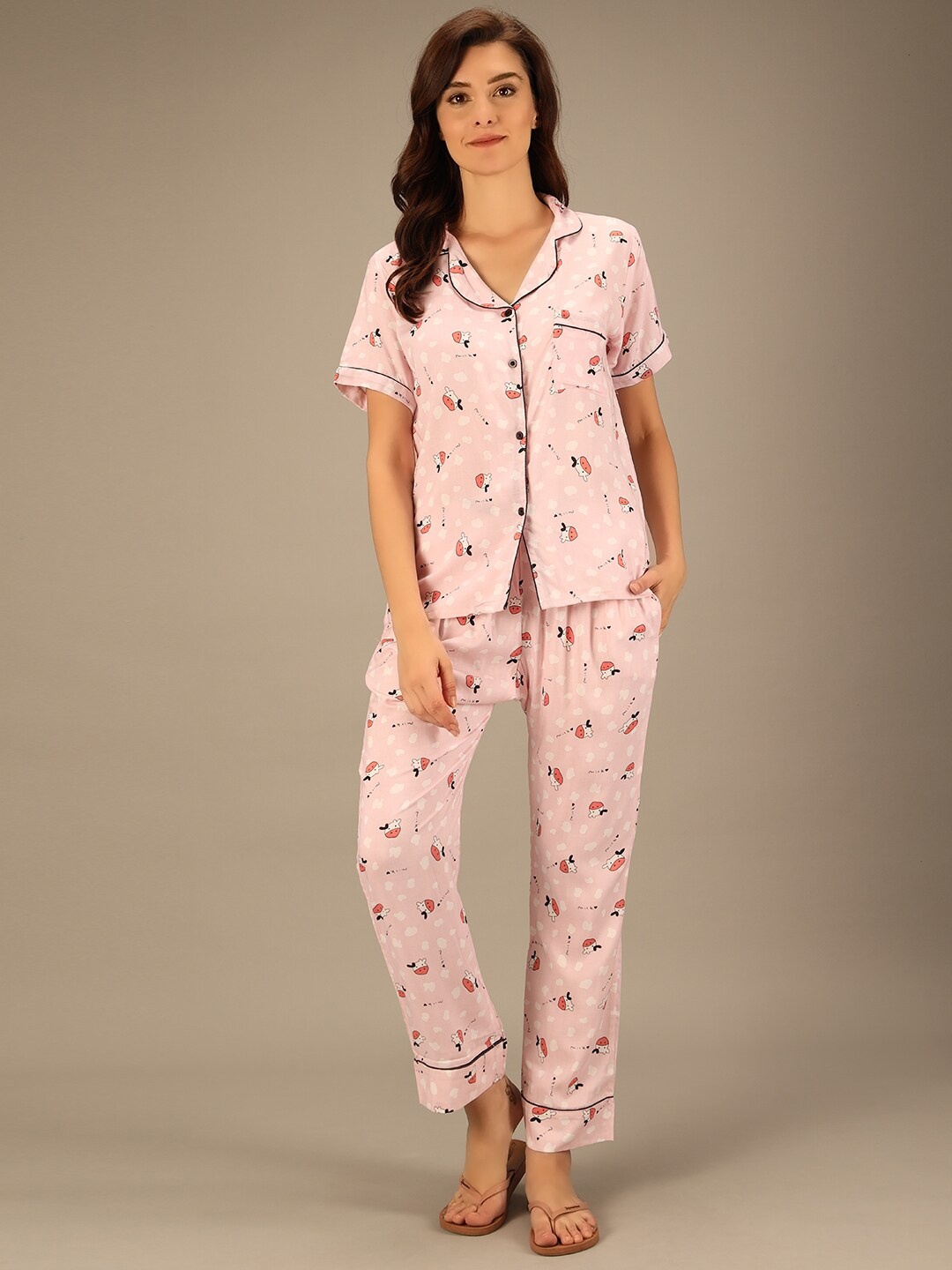 

TANDUL Women Printed Night suit, Peach